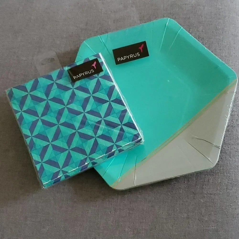 Papyrus Plates 8 dessert plates geometric artsy disposable